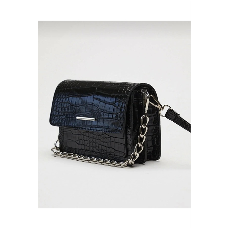 Women's Black Crocodile Patterned Shoulder Bag
