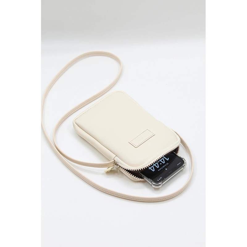 Women's Cream Leather Mini Phone Holder Cross Shoulder Bag