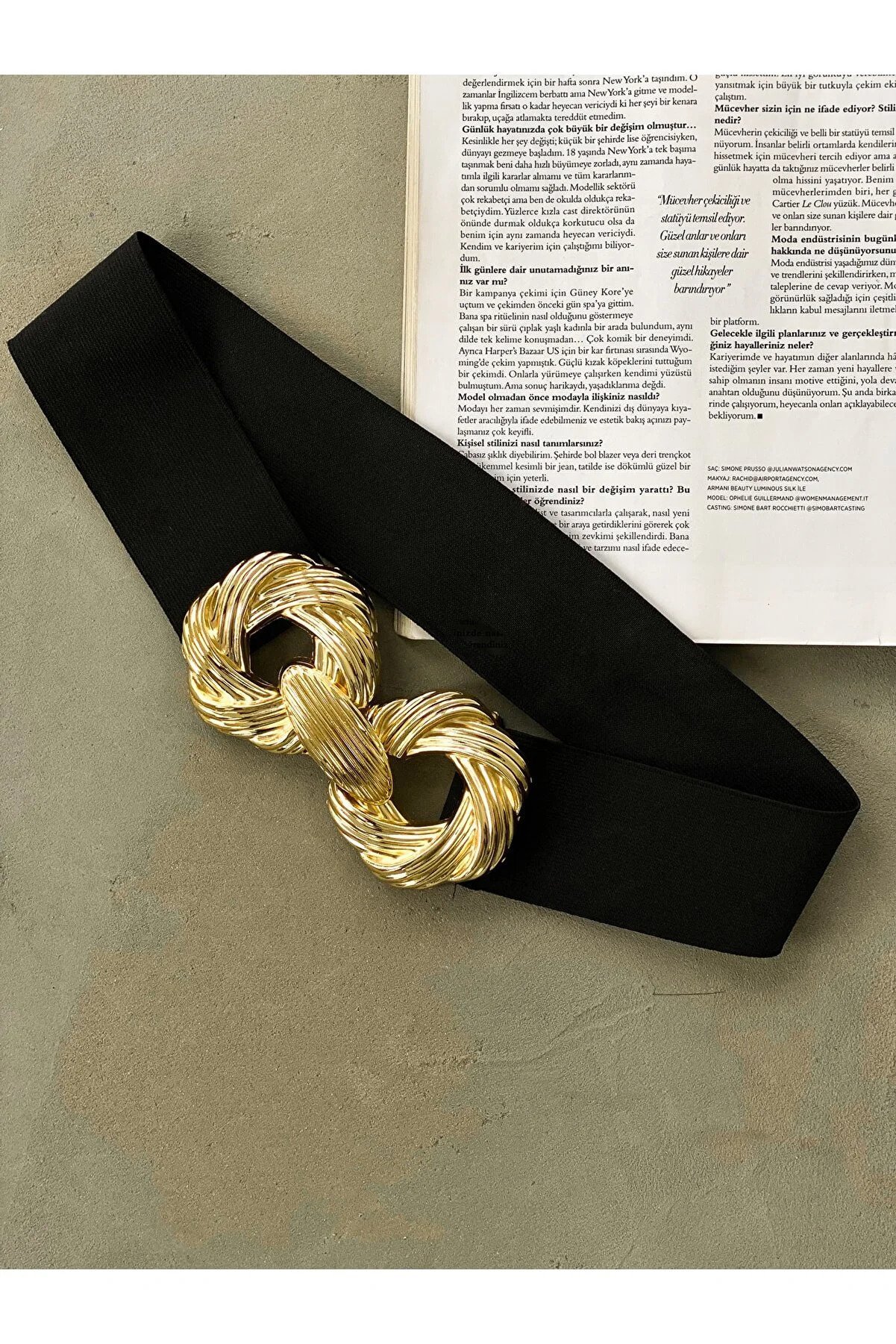 Eight Buckle Detailed Gold Rubber Belt