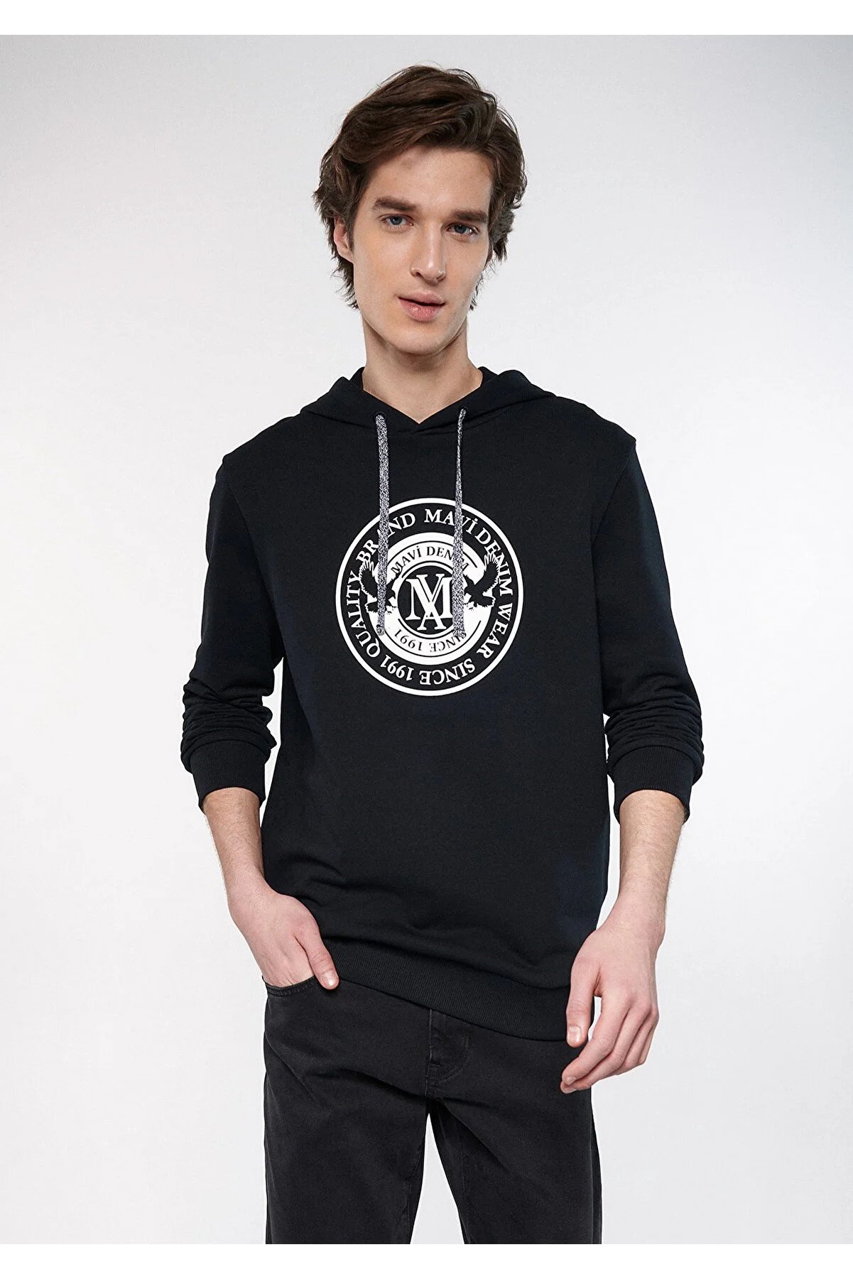 Blue Seal Logo Printed Hooded Black Sweatshirt