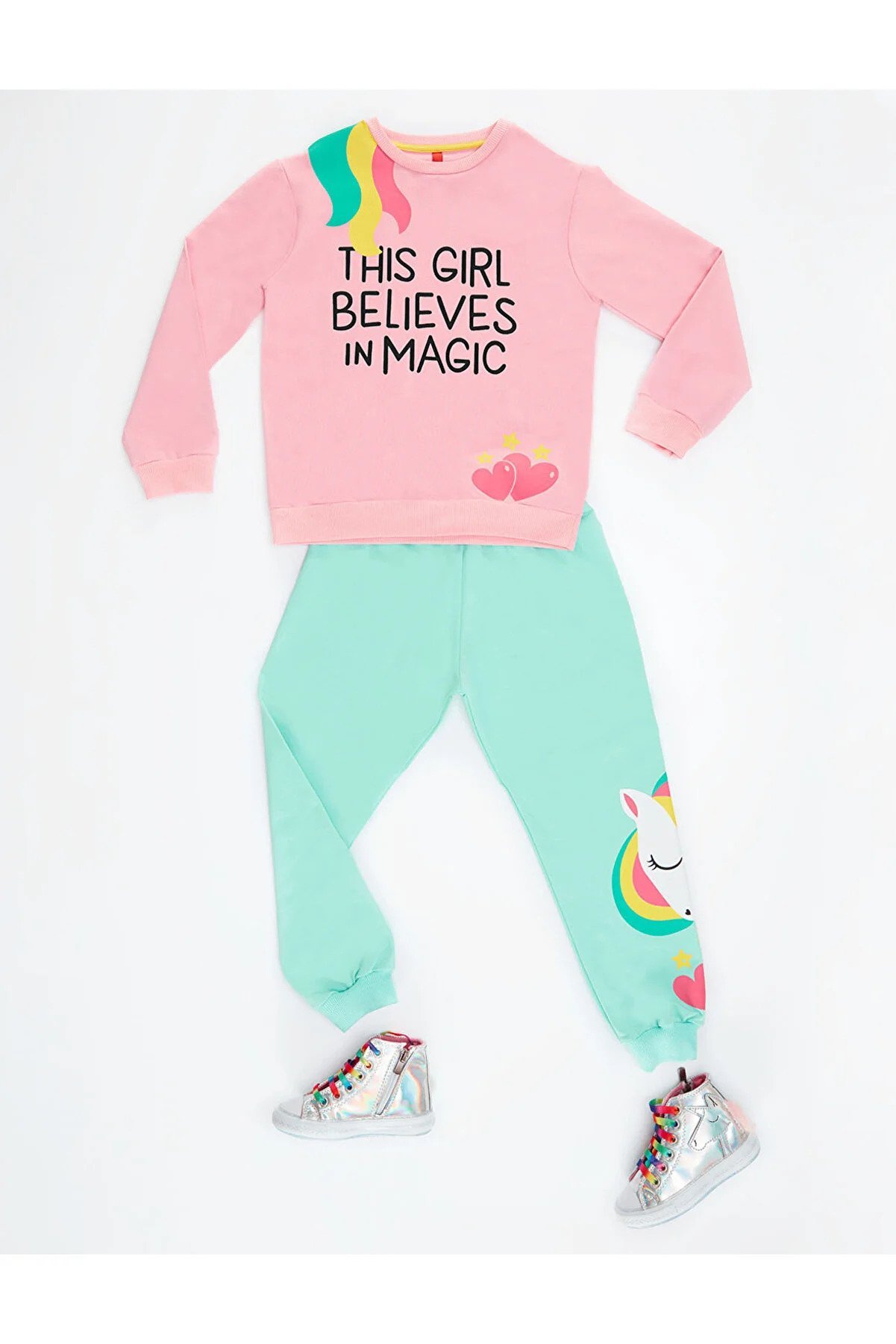 Denokids Girl Magic Unicorn Pink Blue Girl's Tracksuit