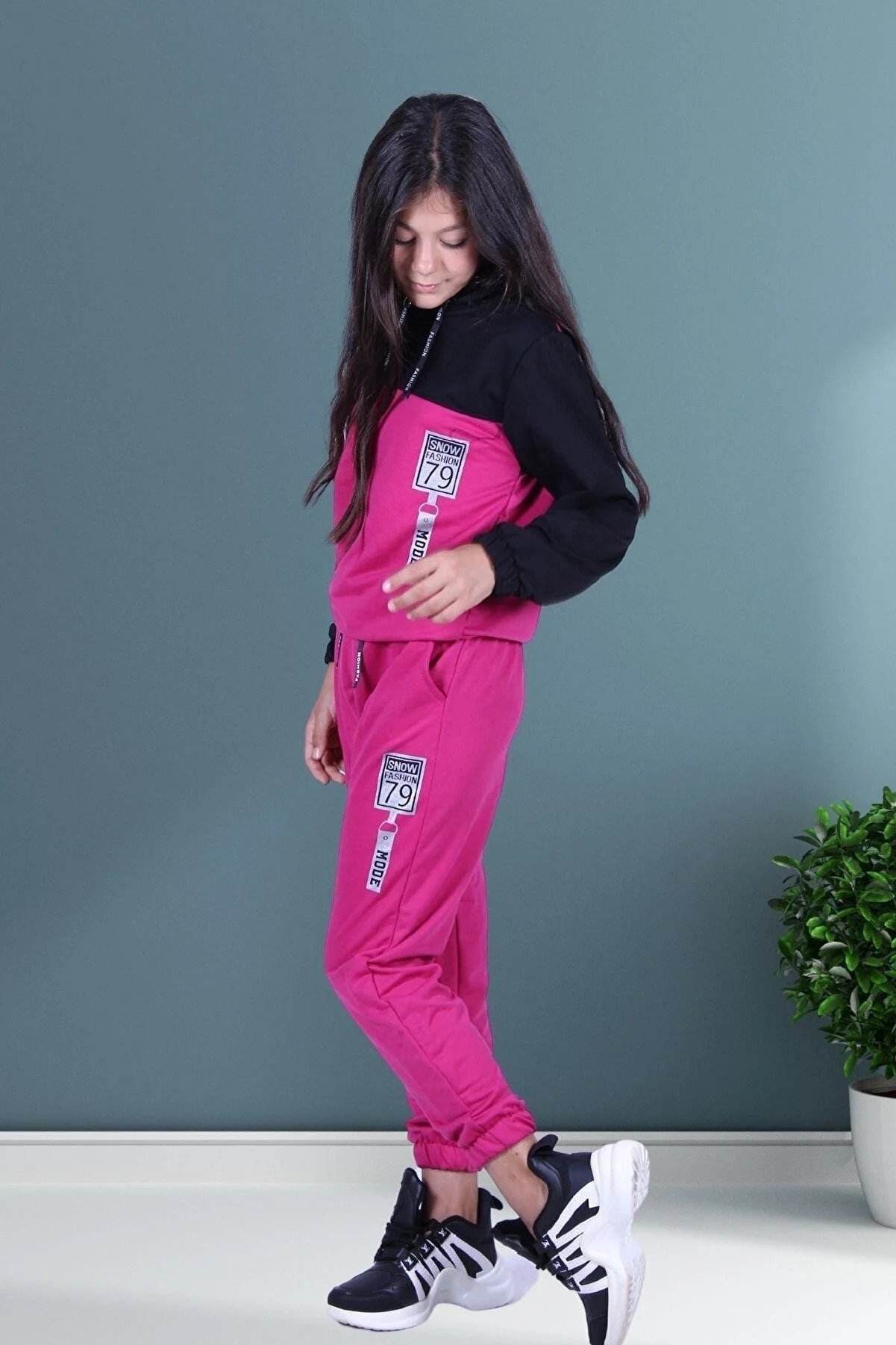 Snow Fashion Printed, Hooded Girls Tracksuit