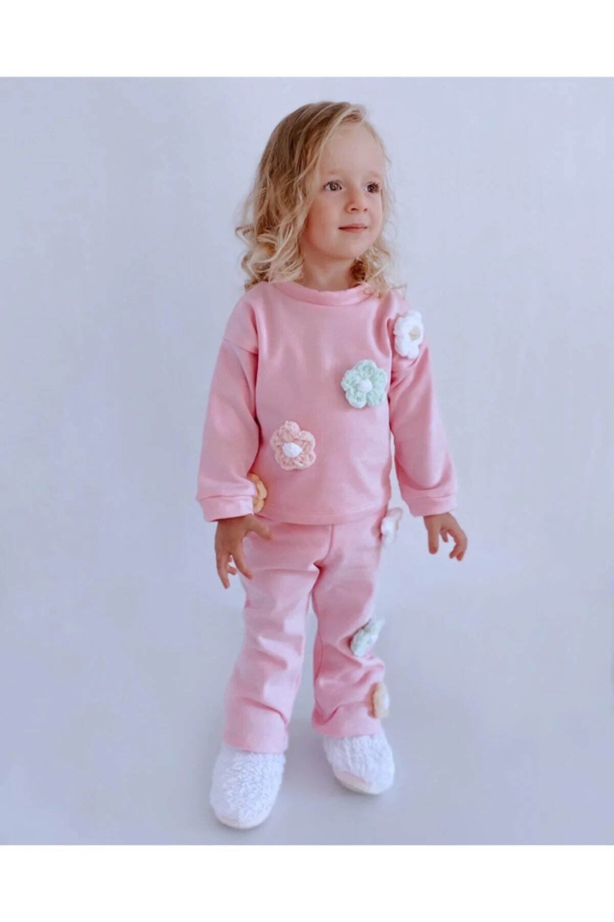 le petit sole Girl's Tracksuit Set Floral Knitted