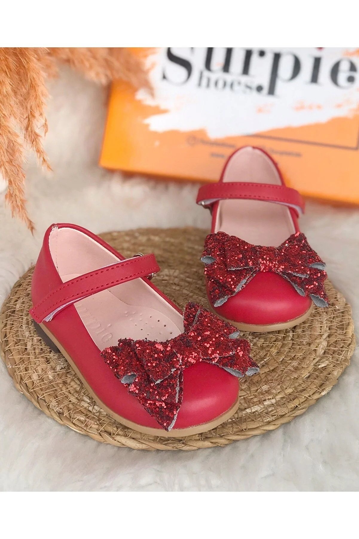 Surpie Shoes Girl's Orthopedic Sequined Bow Detailed Ballerinas