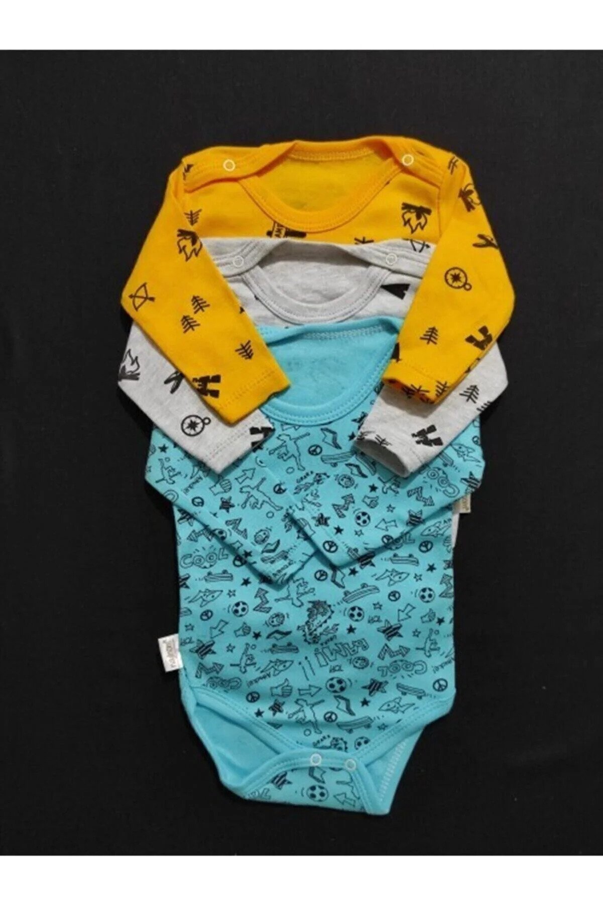 BABYİBO Unisex Baby 3 Pieces Long Sleeve Baby Bodysuit with Snap Fastener Badi Z