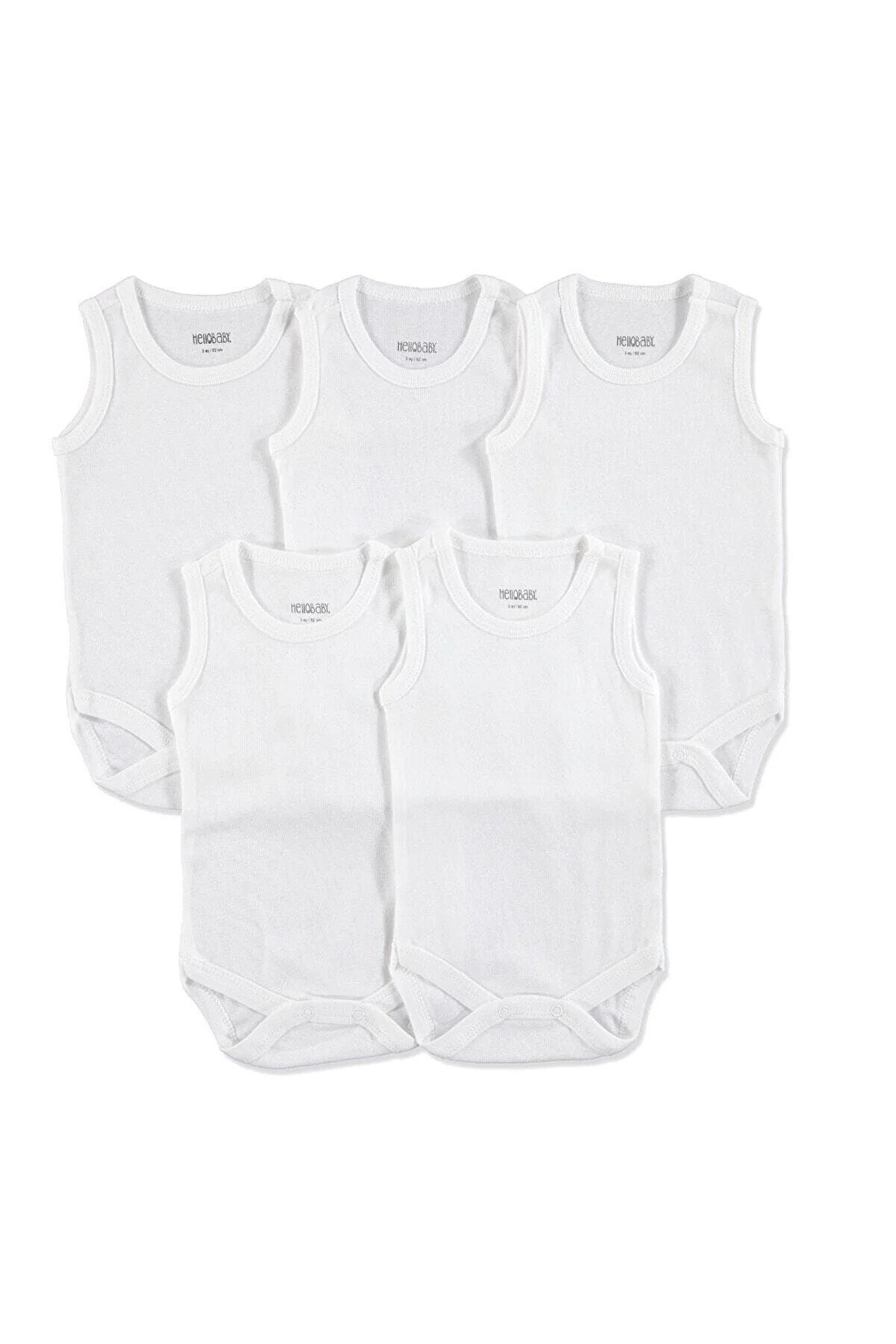 HelloBaby Baby Basic Ribbed Crew Neck 5-Piece Athlete Body - White