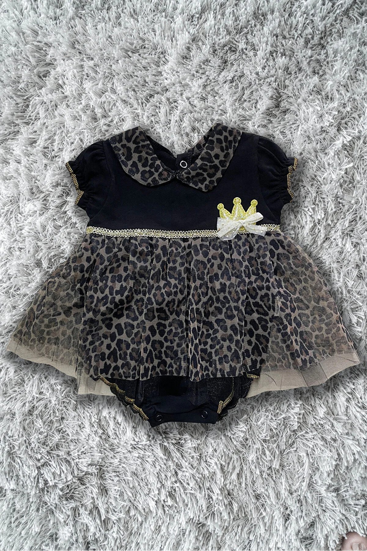 Leopard Patterned Snap Fasten Baby Dress