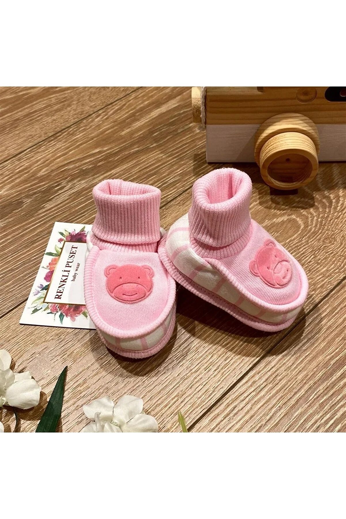 Colorful Stroller Combed Cotton Baby Booties Suede Bear Printed Pink Blue Brown