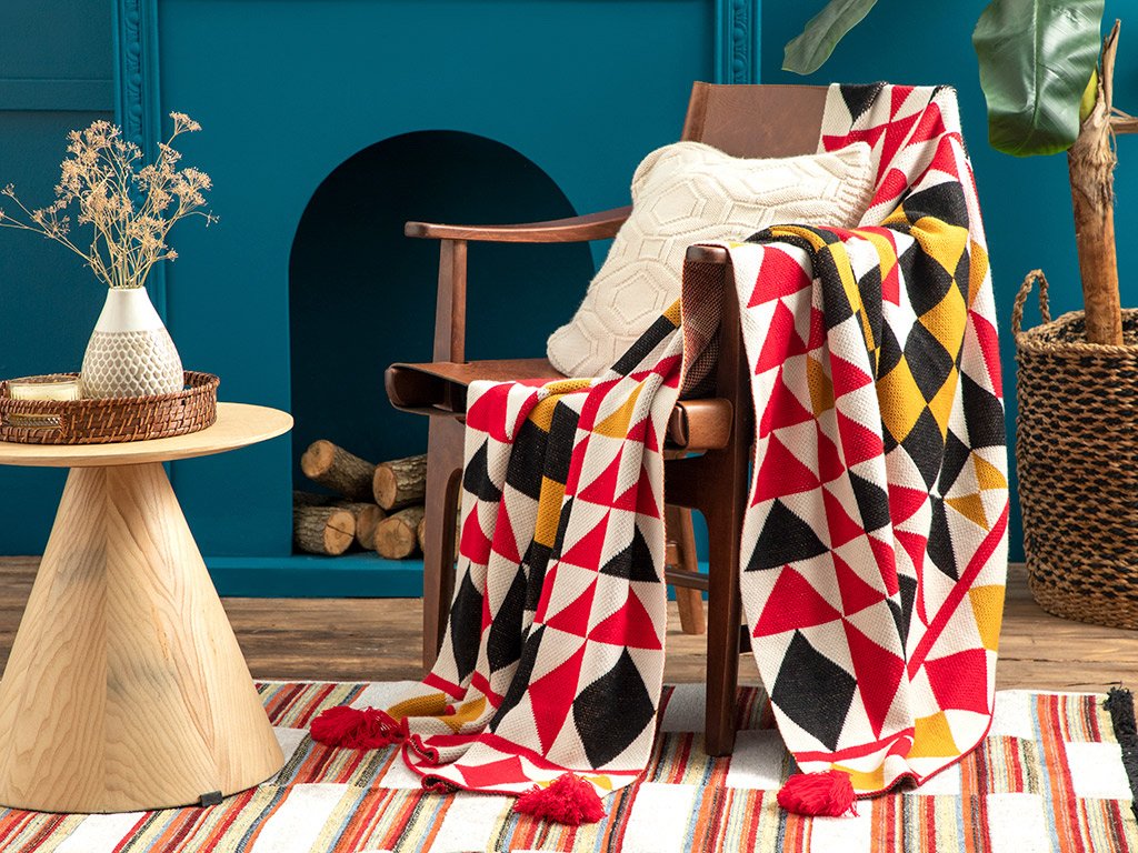 ABRAZO KNITWEAR JACQUARD TV BLANKET 130 X 170 CM - RED