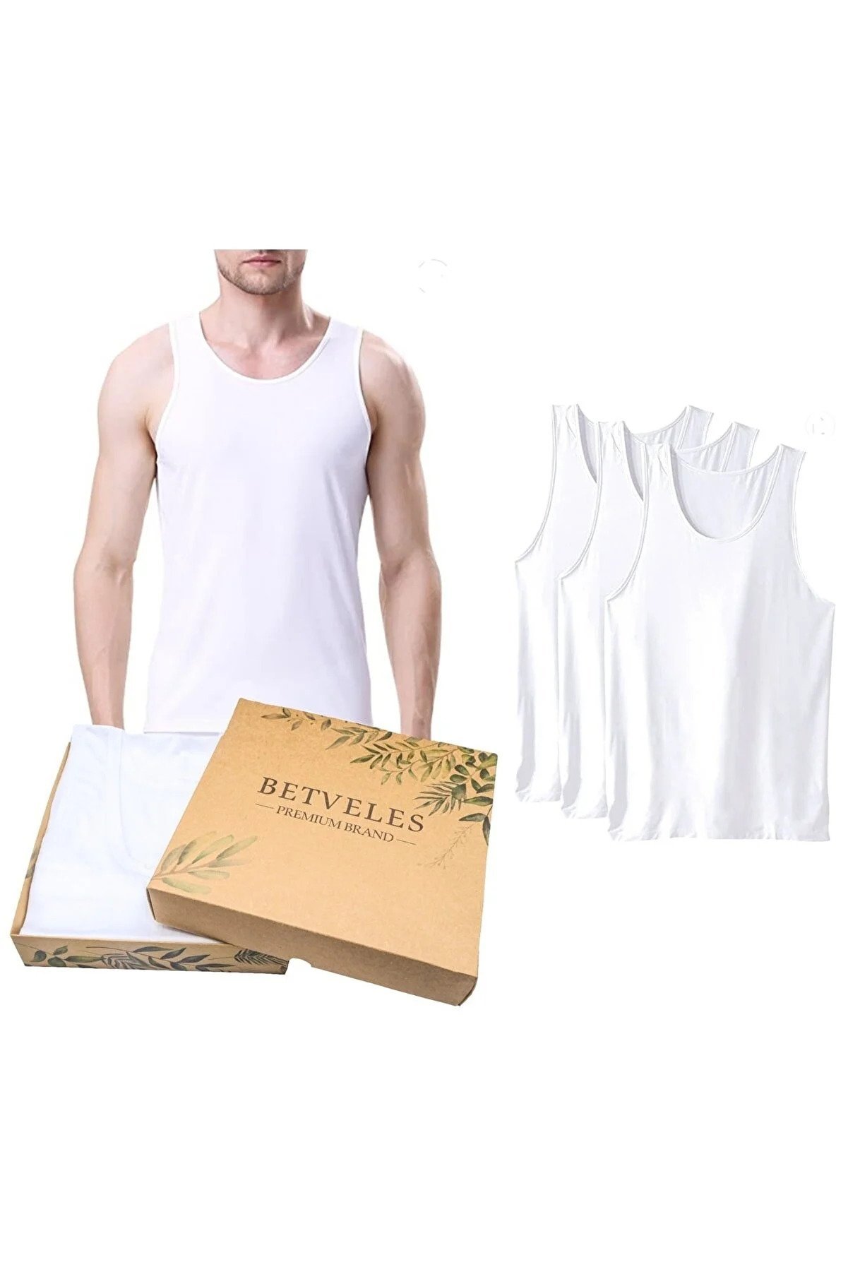 BETVELES 3-Piece Men's 100% Cotton High Quality White Combed Cotton Undershirt