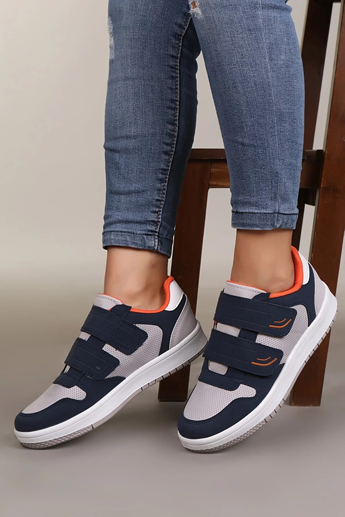 lord's shoes Unisex Black-sax Double Velcro Casual Sports Shoes