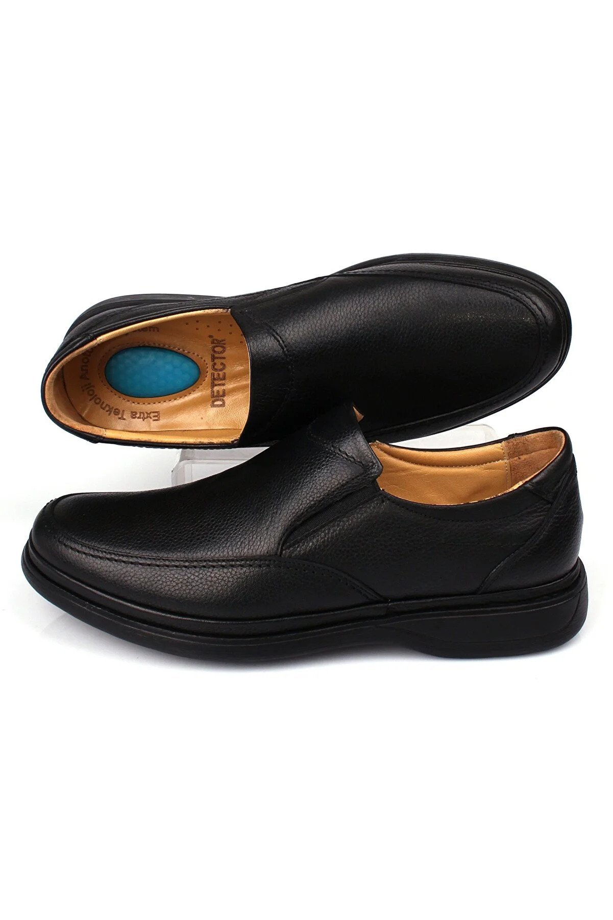 DETECTOR Men's Black Inner Outer Genuine Leather Full Orthopedic Gel Sole Casual