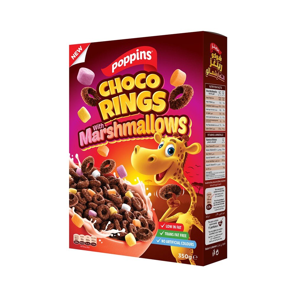 Poppins Choco Rings With Marshmallows 350G