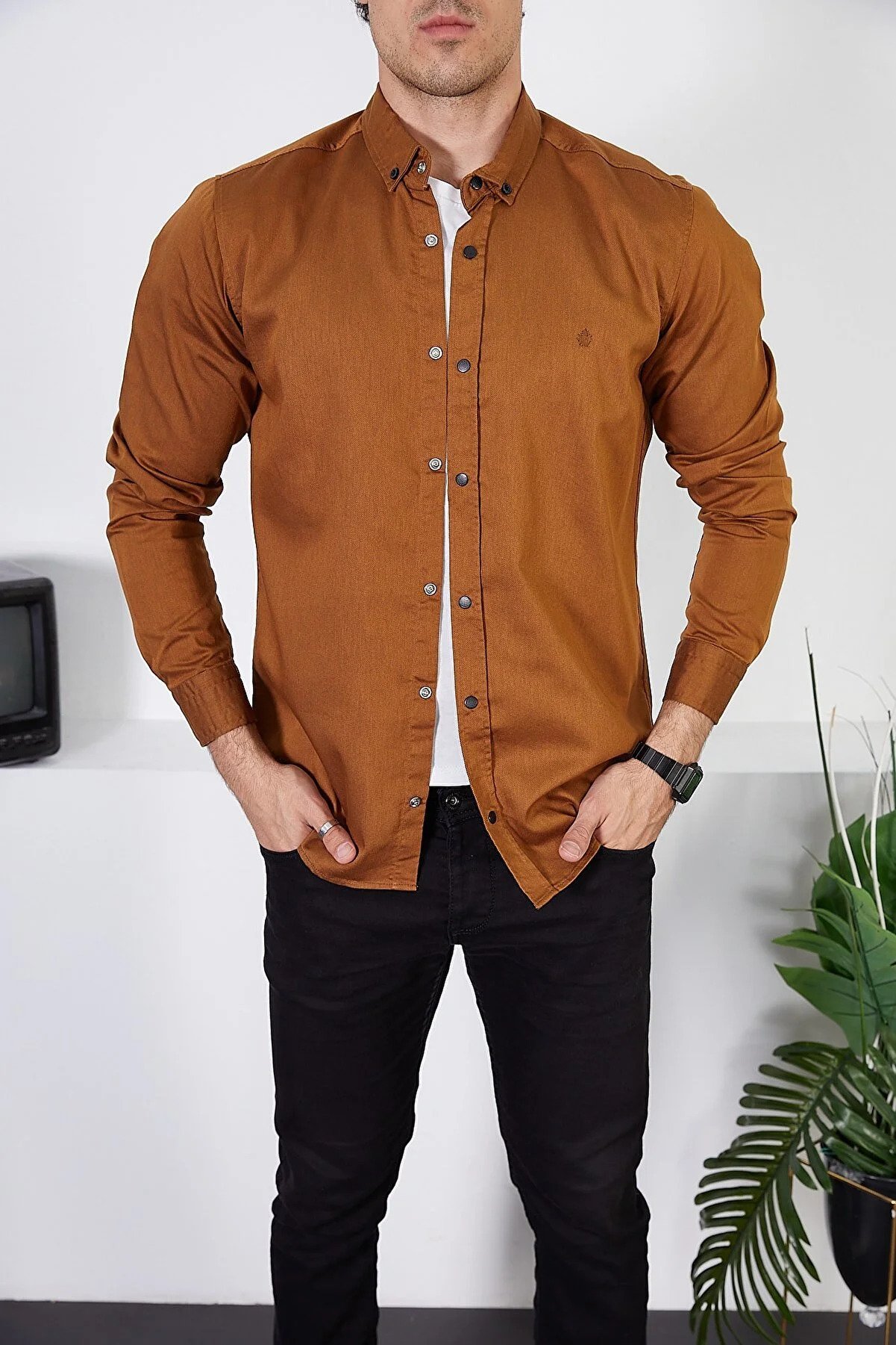 ENZİM JEANS Men's Slim Fit Denim Shirt