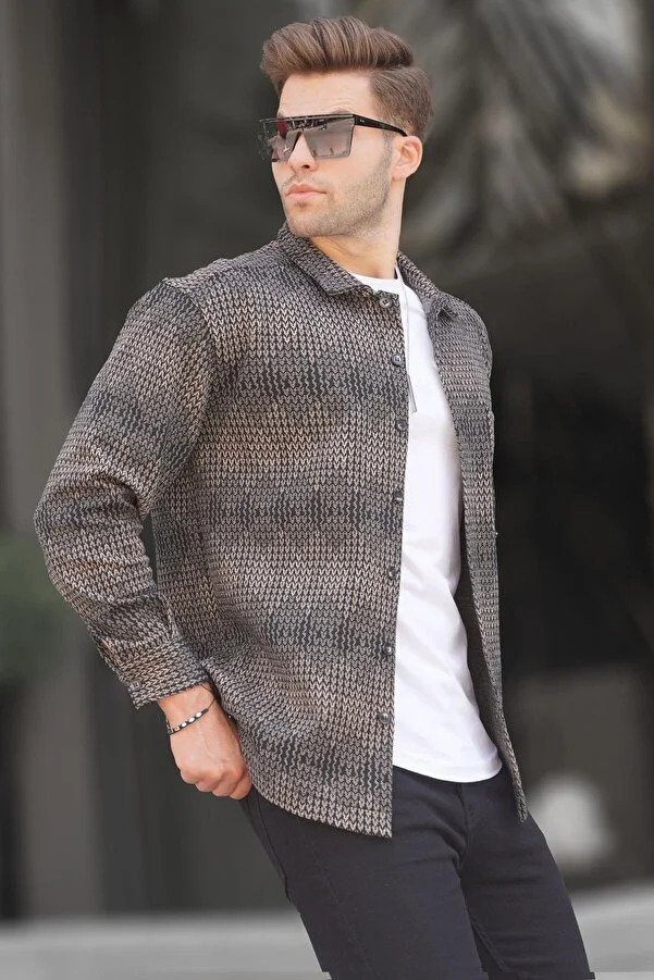 Madmext  Beige Patterned Men's Lumberjack Shirt