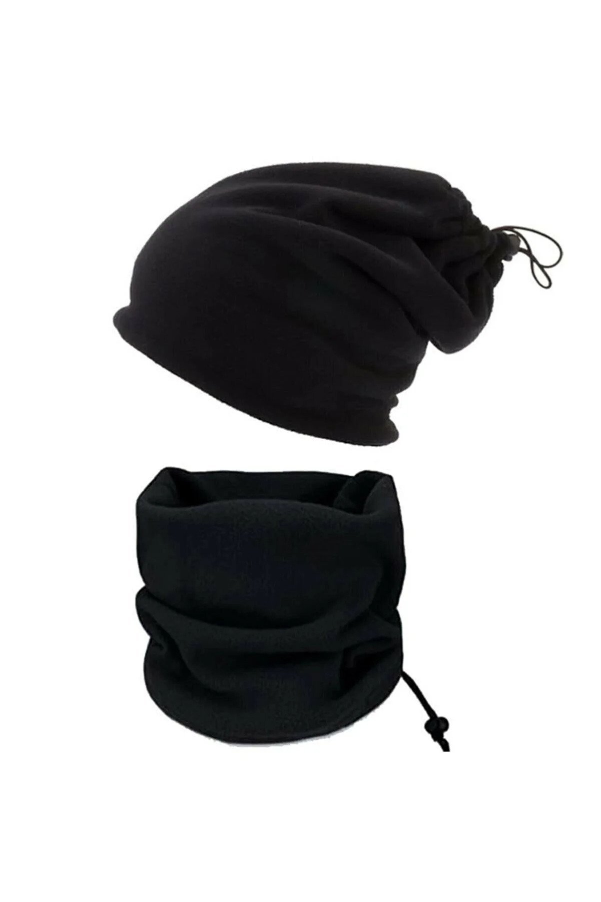 Most Colorful Black Fleece String Beanie and Neck Collar Winter Thermal Heat Sno