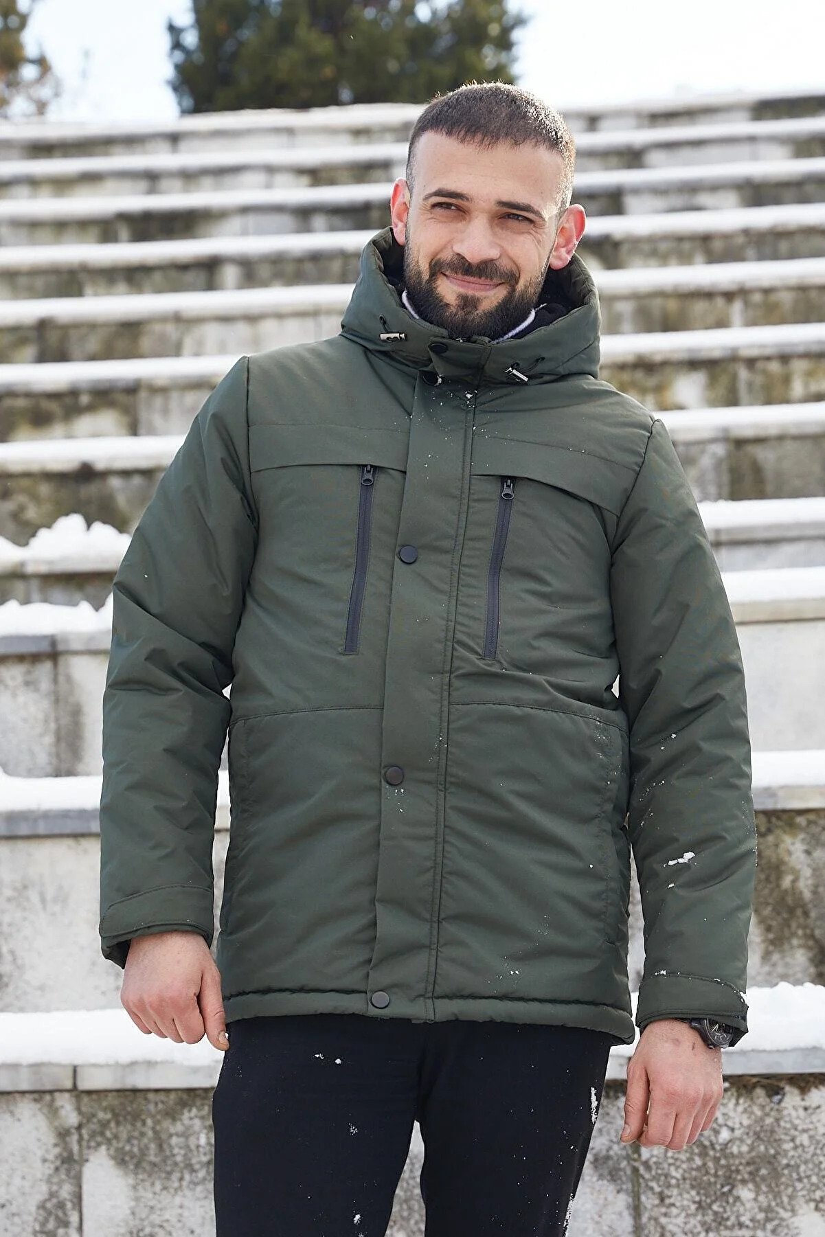 freemen Men's Fleece Fur Water and Windproof Hooded Winter Coat & Coat & Parka