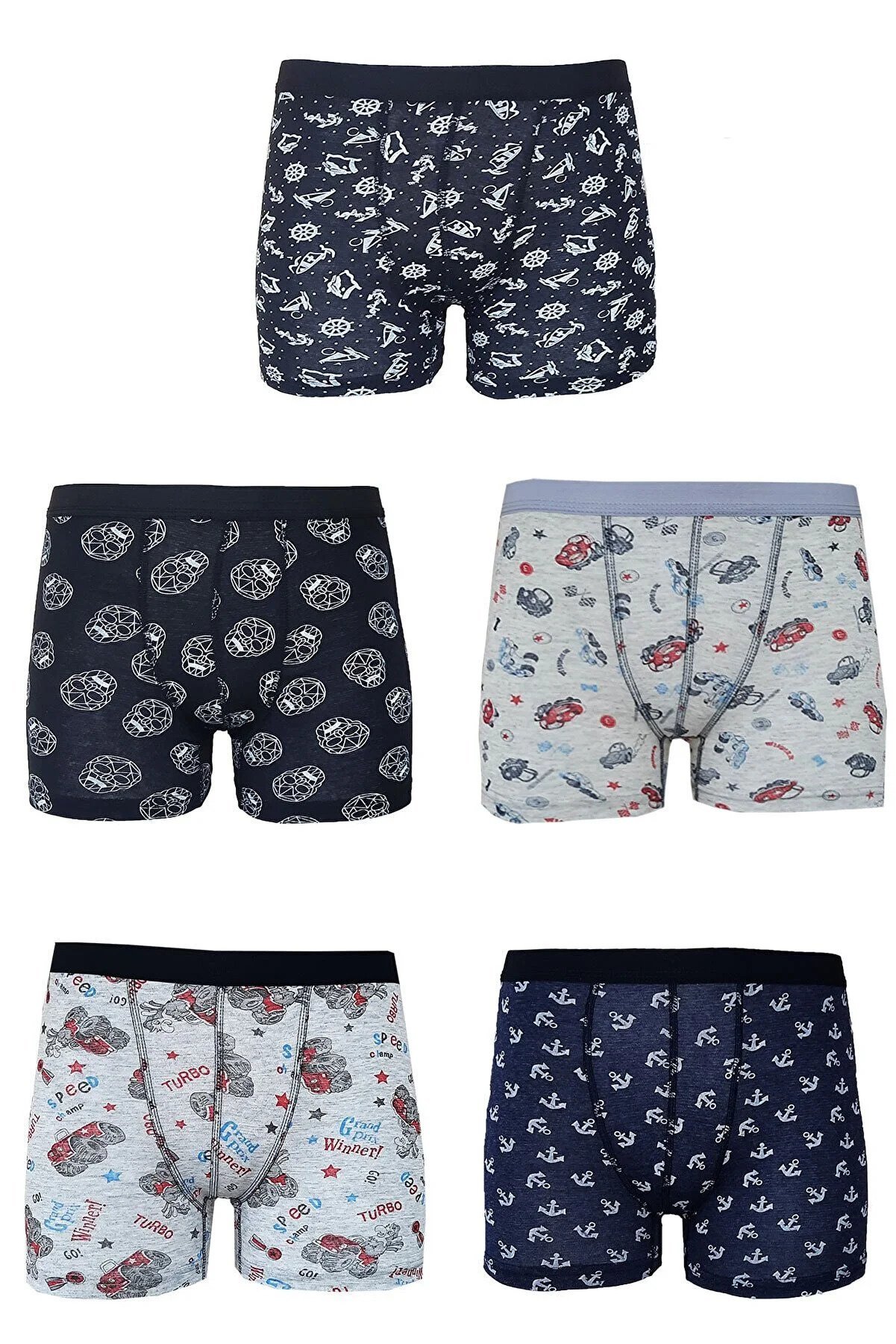 Rival to All 5 Pack Boys Patterned Boxers Economical Thin Cotton Long Johns