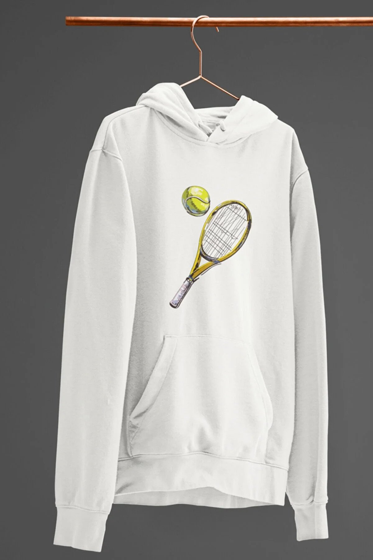 Tennis Sweatshirt Hooded Racket And Ball Printed Hoodie Cotton