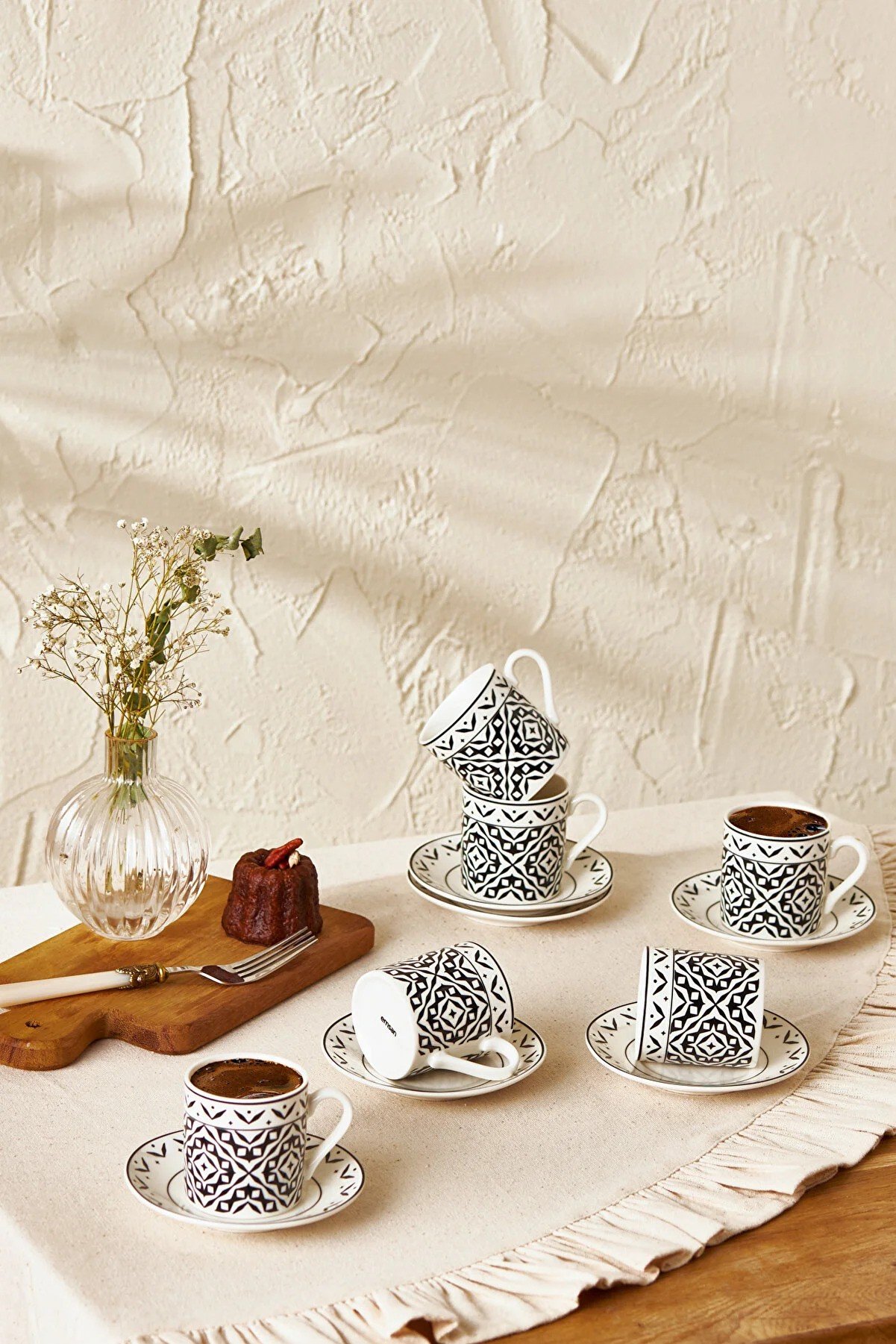 Emsan Verano New Bone Coffee Cup Set for 6 Persons 90 ml Black