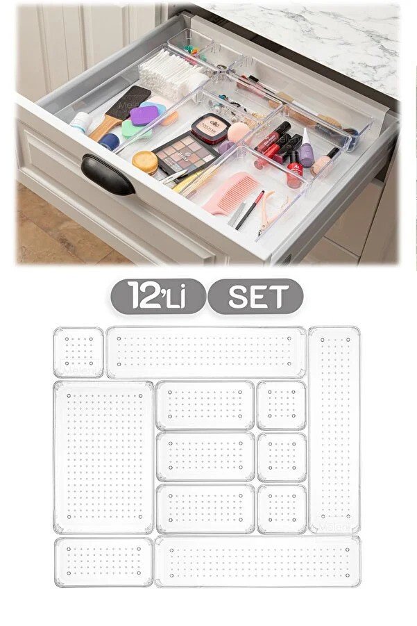 Meleni Home  Set of 12 Modular Drawer Organizer, Bathroom Makeup - Jewelry Organ