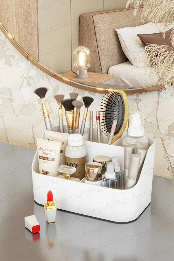 Pufwin Home  Pufwin Papatya Makeup and Cosmetics Organizer Box Organizer WhitePu