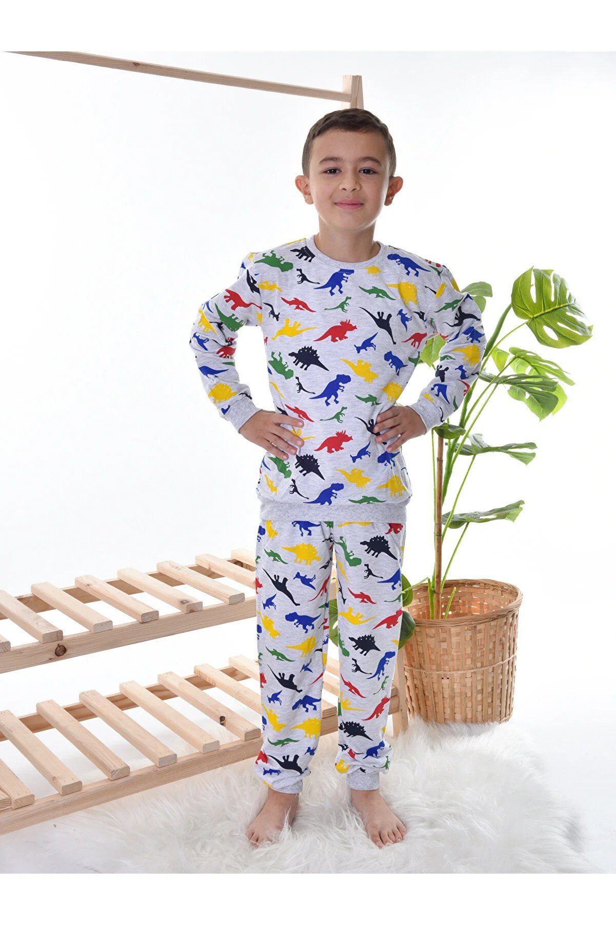 TUGSE Dinosaur Printed Children's Pajama Set