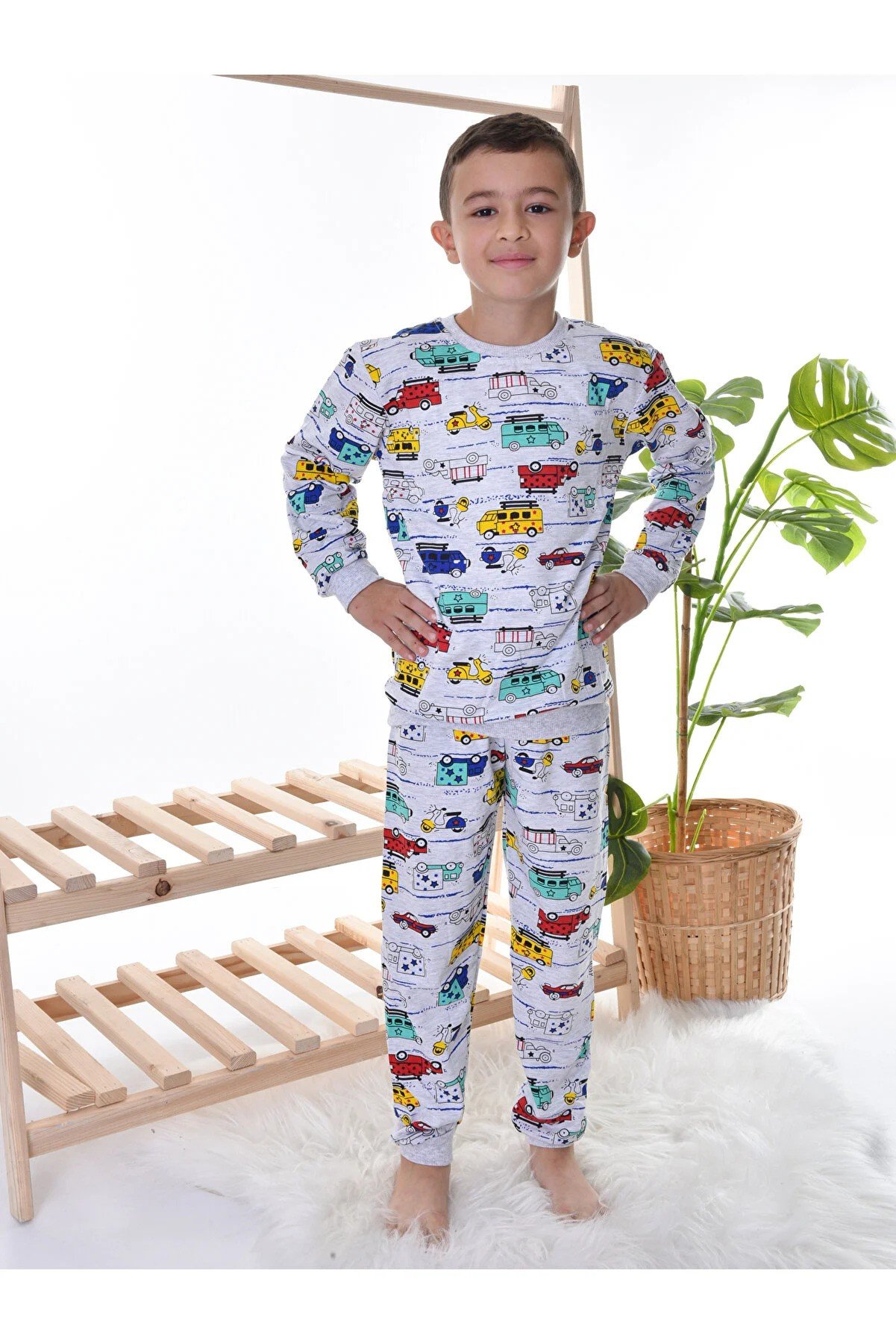 TUGSE Boy's Gray Trolley Pajama Set