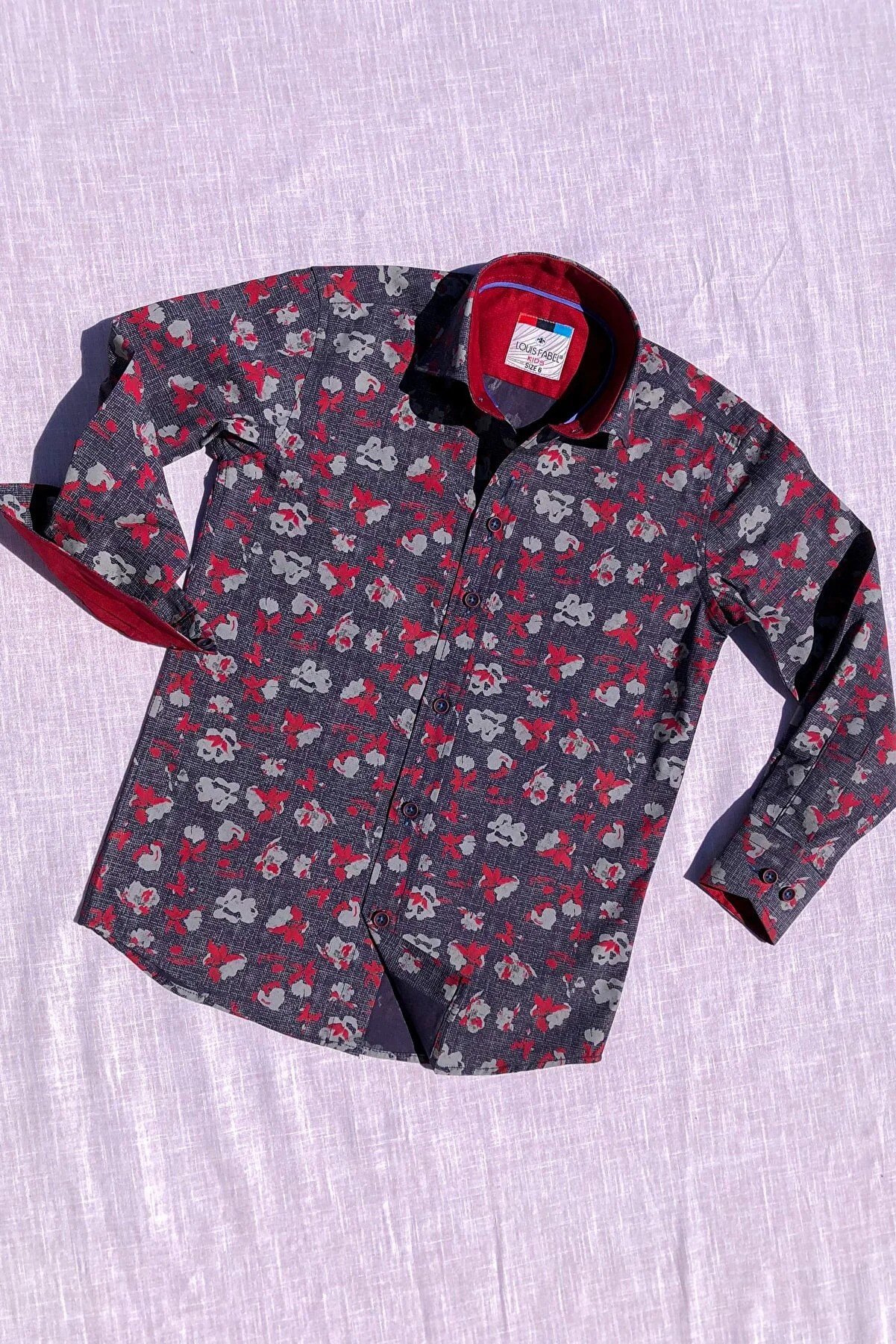 Louis Kids New Season Claret Red Floral Long Sleeve Children's Shirt