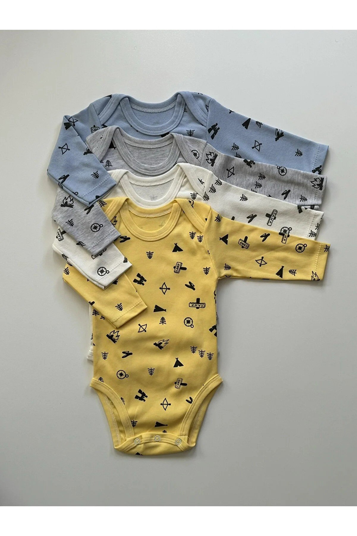 Unisex Baby 4 Pieces 100% Cotton Long Sleeve Baby Bodysuit Snap Button Bodysuit