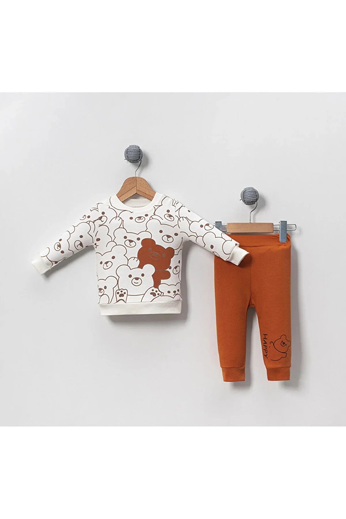 Bubito Happy Bears Patterned Cotton Baby Kids Top and Bottom Set