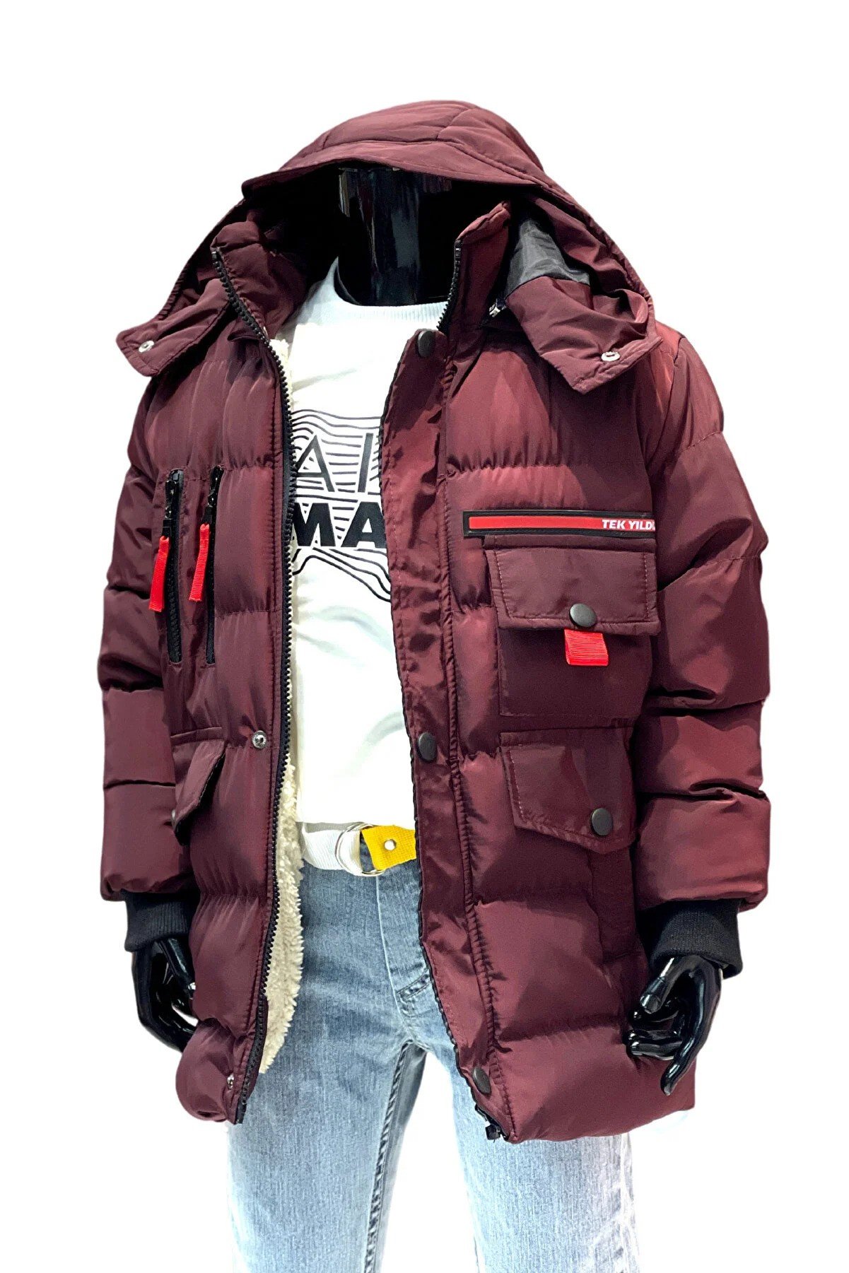 Asortix Boy Child Water and Windproof Fur Lined Removable Hooded Jacket Coat
