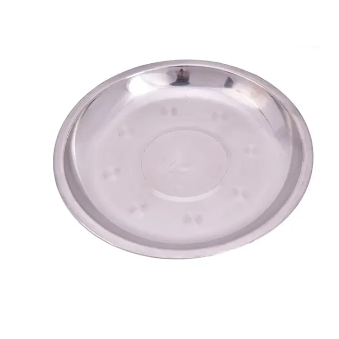 1pc Camping Round  Dia Stainless Steel Tableware Dinner Plate Food Container