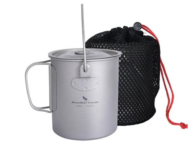 Boundless Voyage Camping Pot Titanium Mug with Lid 1250ml Outdoor