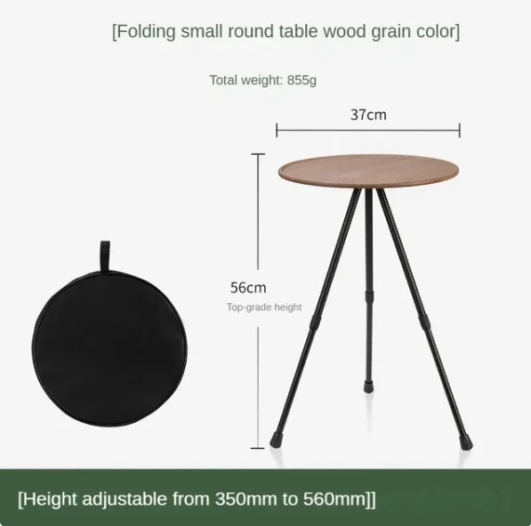 Camping Round Table with Light Stand Ultralight Portable Folding Table with Adju