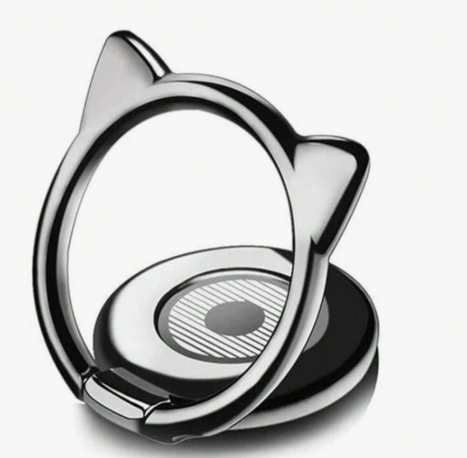 Small Devil Metal Cat Ear Shaped Finger Ring Phone Stand With 360 Rotation Carto