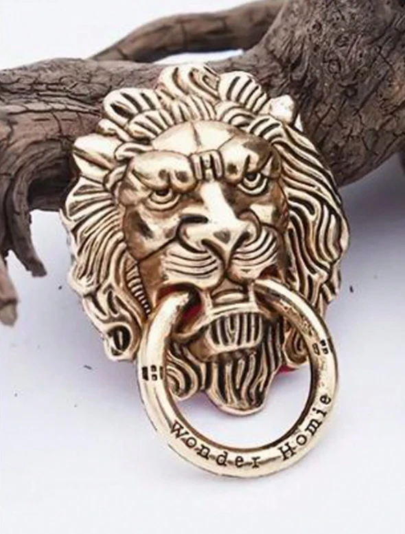 1pc Lion Head Shaped Mobile Phone Ring Holder, Vintage Metal Door Handle Design 