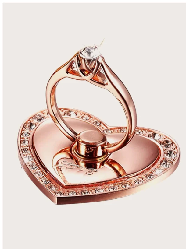 Rhinestone Decor Heart Design Phone Ring Holder