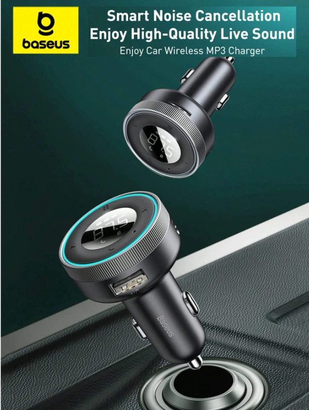 Baseus Car Charger FM Transmitter Car Wireless Bluetooth 5.0 Music Adapter 3.4A