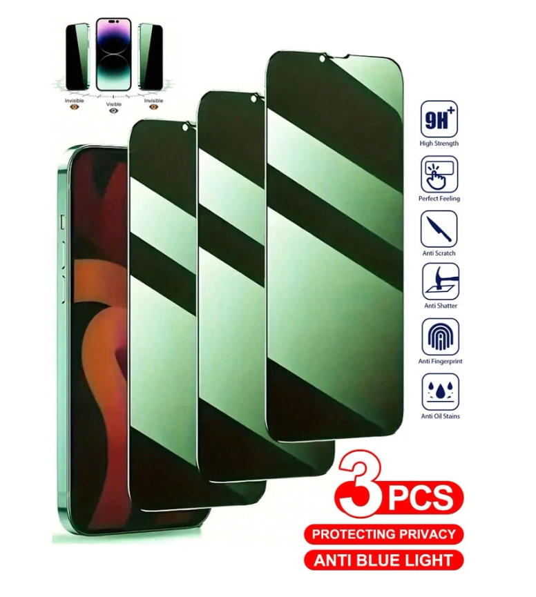 3 Pcs Full Screen Anti Spy Green Eye Protection Screen Protector Tempered Glass 