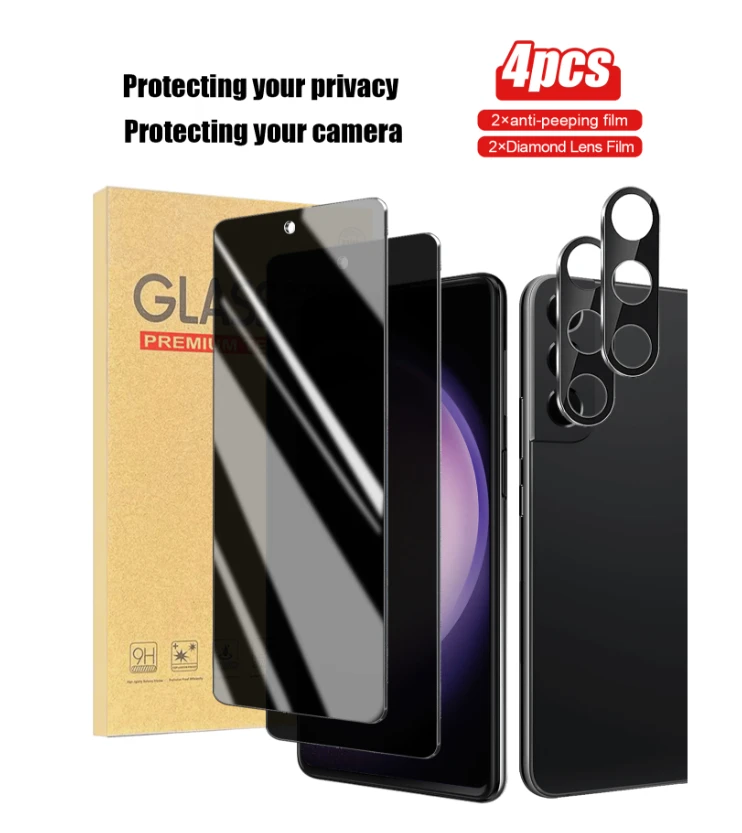 4pcs Combination Anti-Spying Glass Screen Protector For Phone, And 3d Lens Prote