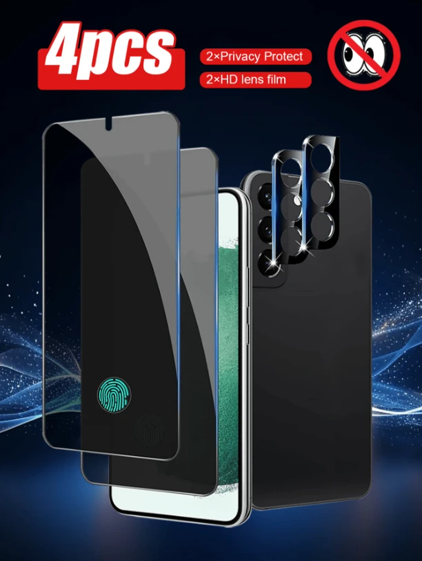 4pcs For Samsung Phone: 2pcs Privacy Anti-Spy Tempered Glass Screen Protector + 