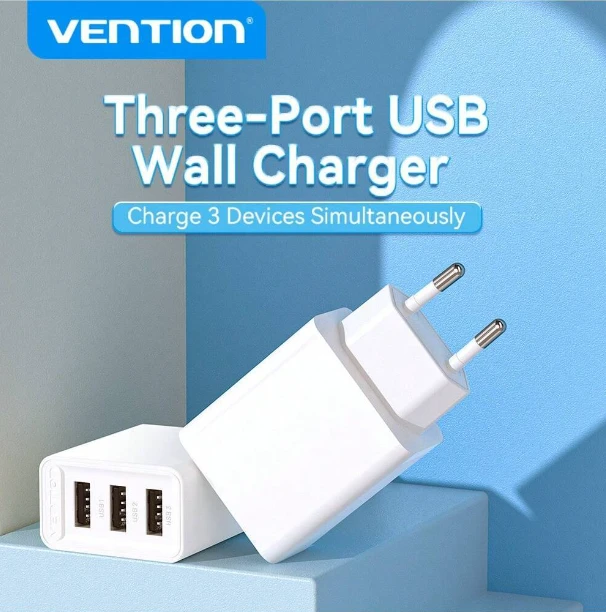 VENTION USB Wall Charger, 3-Port USB Charger Block Wall Adapter Compatible With 