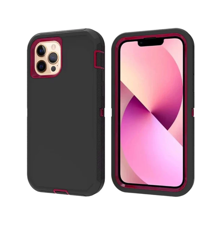 1Plc Back And Dark Red, Protection,3-in-1 Phone Case, Compatible With iPhone