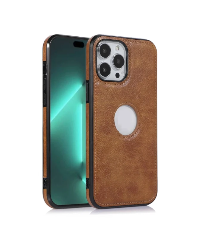 1pc New Litchi Texture Hollow Out Adhesive PU Phone Case Compatible With Iphone