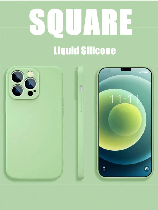 Luxury Square Liquid Silicone Soft Phone Case For IPhone 15 Pro 14 Plus 13 12 11