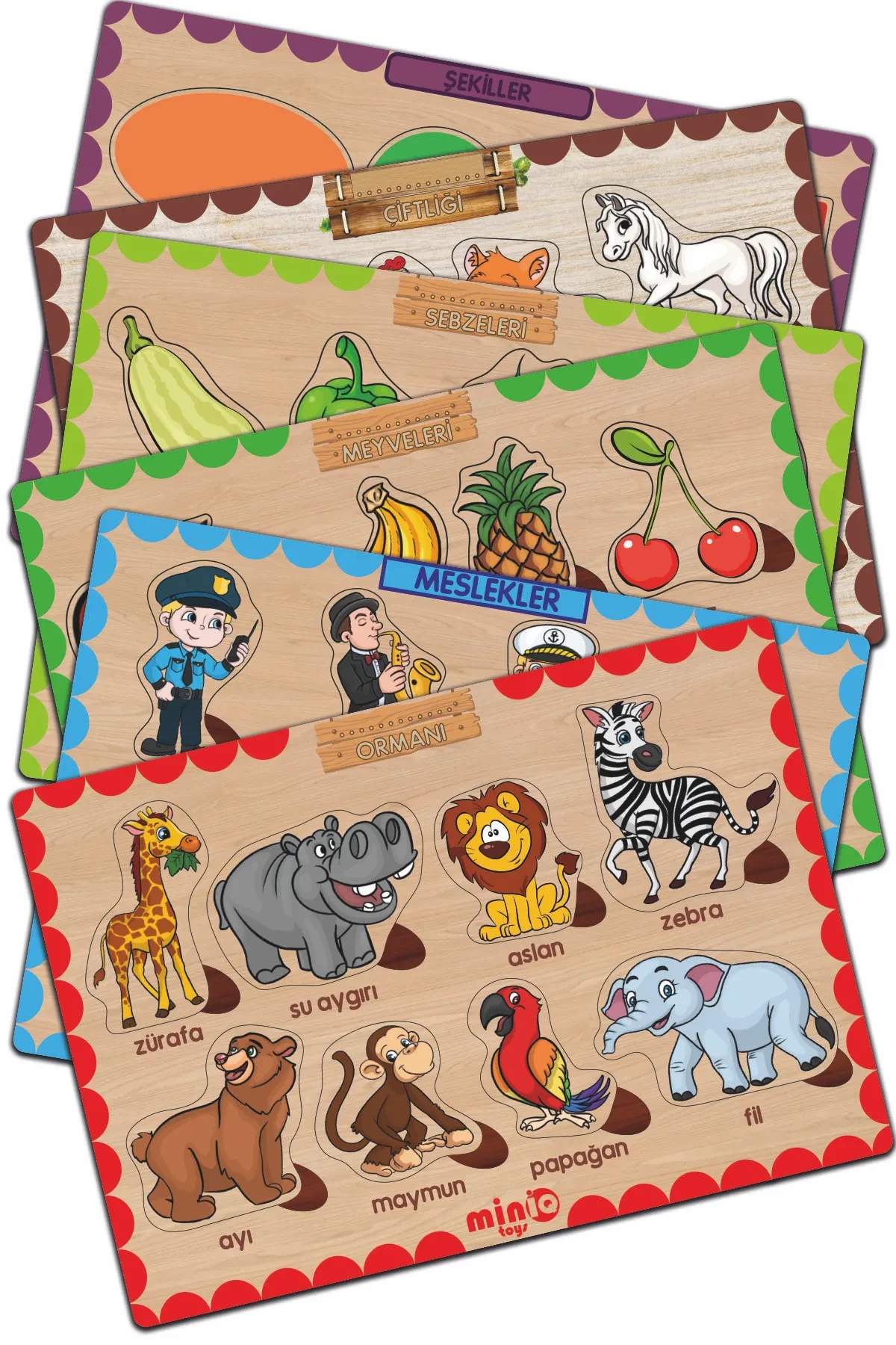 iniQ toys Wooden Turkish 6 Piece Mega Set Educational Tutorial Puzzle