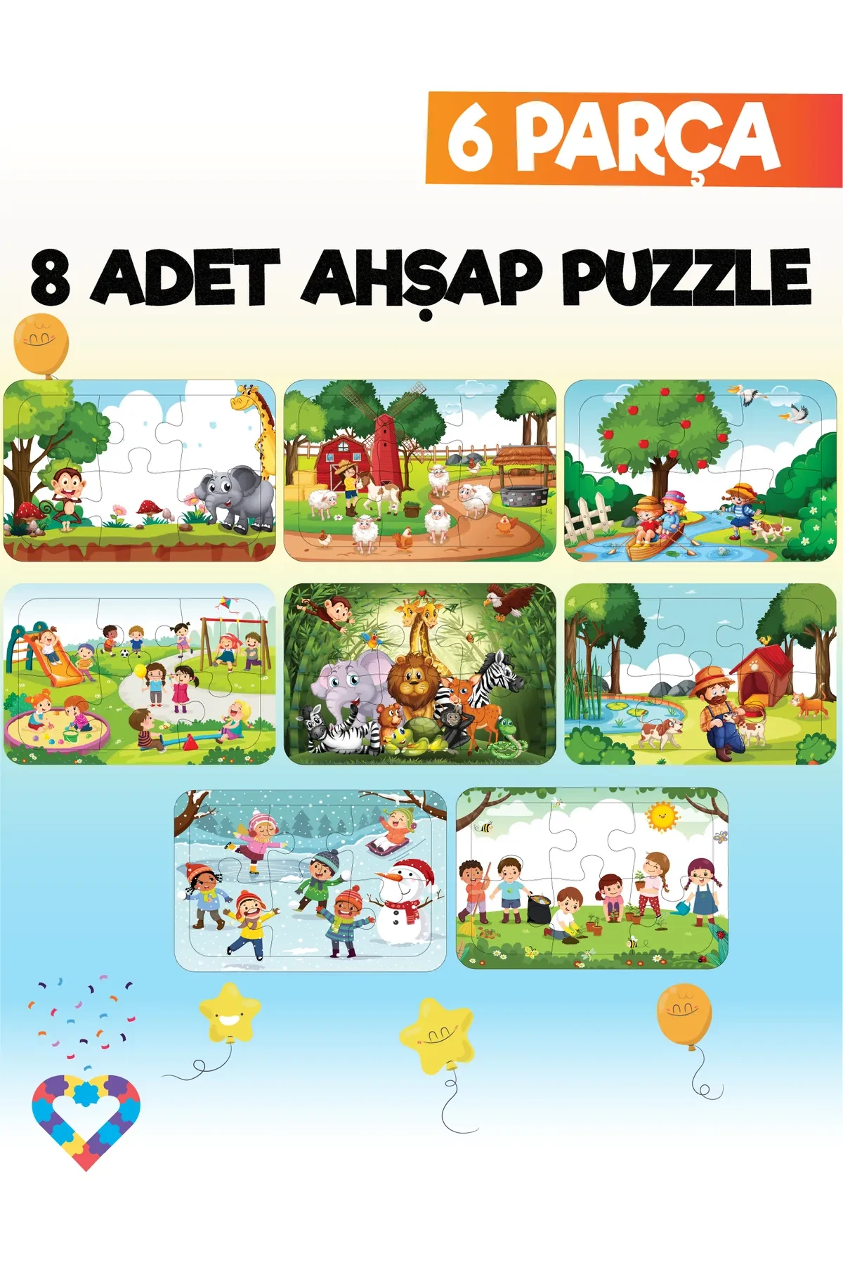 esatoys Wooden Kids Puzzle 6 Pieces 8 Pieces
