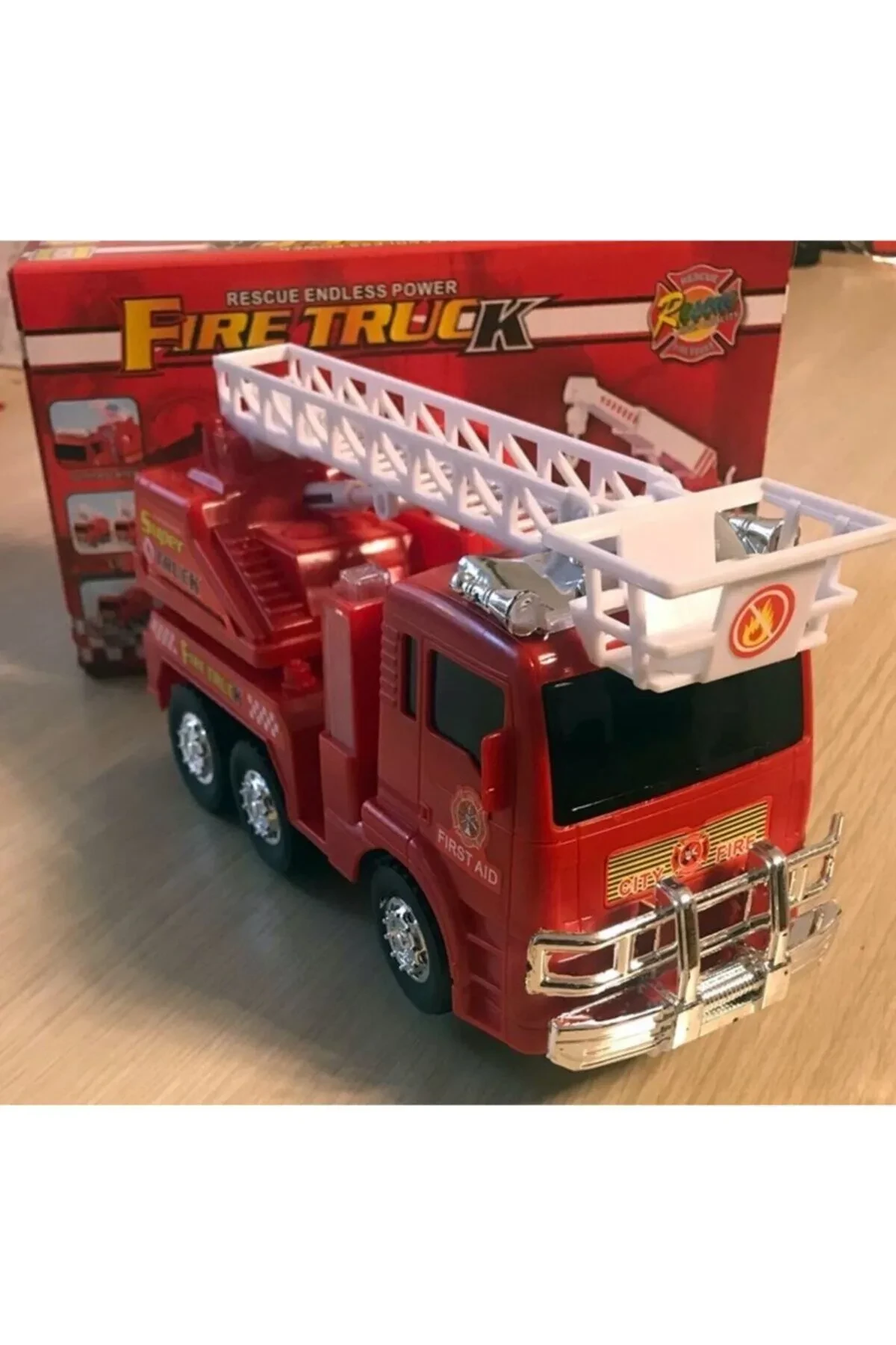 Kids Battery Operated Lighted Siren Toy Fire Truck Crane Movable Toy