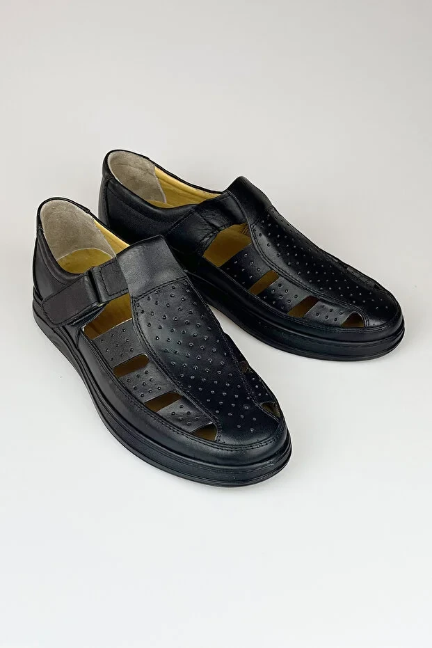 LUSIVE  Genuine Leather Black Men's Ultra Comfortable Daily Sandals